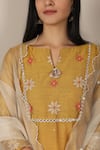 Buy_Pouli Pret_Yellow Mercerised Cotton Chanderi Notched Embroidered Kurta Set _Online_at_Aza_Fashions