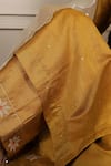 Shop_Pouli Pret_Yellow Mercerised Cotton Chanderi Notched Embroidered Kurta Set _Online_at_Aza_Fashions