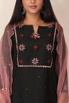 Shop_Pouli Pret_Black Mercerised Cotton Chanderi Notched Embroidered Kurta Set _Online_at_Aza_Fashions
