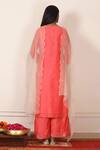 Shop_Pouli Pret_Peach Mercerised Cotton Chanderi Notched Embroidered Kurta Set _at_Aza_Fashions