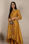 Pouli Pret_Yellow Mercerised Cotton Chanderi, Silk Embroidered Kurta And Dhoti Pant Set _Online_at_Aza_Fashions