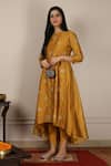 Buy_Pouli Pret_Yellow Mercerised Cotton Chanderi, Silk Embroidered Kurta And Dhoti Pant Set _at_Aza_Fashions