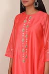 Buy_Pouli Pret_Peach Mercerised Cotton Chanderi, Silk Muslin Embroidered Kurta And Dhoti Pant Set _Online_at_Aza_Fashions