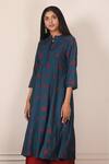 Buy_Pouli Pret_Blue Silk Chanderi Mandarin Collar Embroidered Kurta_at_Aza_Fashions