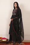 Buy_Pouli Pret_Black Mercerised Cotton Chanderi Straight Embroidered Kurta Set _at_Aza_Fashions