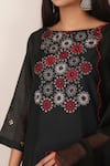 Buy_Pouli Pret_Black Mercerised Cotton Chanderi Straight Embroidered Kurta Set _Online_at_Aza_Fashions