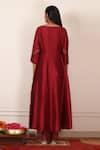 Shop_Pouli Pret_Maroon Silk Chanderi Round Embroidered Anarkali Set _at_Aza_Fashions
