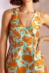Buy_Pankaj & Nidhi_Blue Satin Twill Abstract Print V Neck Naranjos Structured Mini Dress_Online_at_Aza_Fashions