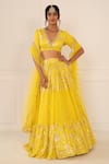 Buy Studio Iris India Yellow Viscose Georgette V Neck Embroidered Lehenga Set at Aza Fashions Buy_Studio Iris India_Yellow Viscose Georgette V Neck Embroidered Lehenga Set _at_Aza_Fashions