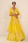 Studio Iris India Yellow Viscose Georgette V Neck Embroidered Lehenga Set Online at Aza Fashions Studio Iris India_Yellow Viscose Georgette V Neck Embroidered Lehenga Set _Online_at_Aza_Fashions