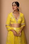 Shop Studio Iris India Yellow Viscose Georgette V Neck Embroidered Lehenga Set Online at Aza Fashions Shop_Studio Iris India_Yellow Viscose Georgette V Neck Embroidered Lehenga Set _Online_at_Aza_Fashions