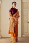 Buy_Mimamsaa_Orange Satin Silk Woven Floral Nargiz Saree  _at_Aza_Fashions