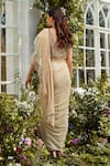 Shop_Rococo_Beige Georgette Embroidered Thread Work V Natalia Pre-draped Saree With Blouse _at_Aza_Fashions