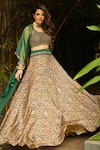 Buy_Ridhima Bhasin_Beige Satin Square Neck Printed Lehenga Set _at_Aza_Fashions