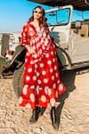 Ka-Sha_Red Kota Doria Dyed Dress With Skirt_Online_at_Aza_Fashions