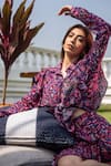 Mehak Murpana_Multi Color Crepe Printed Zigzag Shirt Collar Layered _Online_at_Aza_Fashions