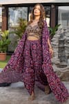 Buy_Mehak Murpana_Multi Color Crepe Printed Zigzag Bustier Sweetheart Neck Cape And Dhoti Pant Set_at_Aza_Fashions