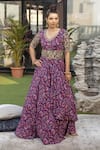 Buy_Mehak Murpana_Multi Color Crepe Printed Zigzag V Neck Gown With Embroidered Belt _at_Aza_Fashions