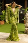 Buy_Mehak Murpana_Green Crepe Printed Zigzag V Neck Kaftan Top And Sharara Set _at_Aza_Fashions