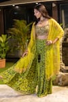 Buy_Mehak Murpana_Green Crepe Printed Zigzag Square Neck Embroidered Cape And Sharara Set _at_Aza_Fashions