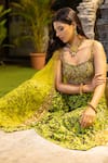 Mehak Murpana_Green Crepe Printed Zigzag Square Neck Embroidered Cape And Sharara Set _Online_at_Aza_Fashions