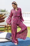 Shop_Mehak Murpana_Pink Crepe Printed Zigzag Shirt Collar And Pant Set _at_Aza_Fashions