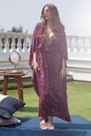 Buy_Mehak Murpana_Pink Crepe Printed Zigzag V Neck Tie Up Kaftan _at_Aza_Fashions