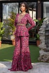 Buy_Mehak Murpana_Pink Crepe Printed Zigzag Round Kurta Sharara Set_at_Aza_Fashions