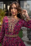 Shop_Mehak Murpana_Pink Crepe Printed Zigzag Round Kurta Sharara Set_at_Aza_Fashions