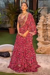 Buy_Mehak Murpana_Pink Crepe Printed Zigzag Blouse V-neck One Shoulder Cape And Lehenga Set _at_Aza_Fashions