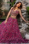 Mehak Murpana_Pink Crepe Printed Zigzag V Neck Lehenga Set _Online_at_Aza_Fashions