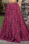 Mehak Murpana_Pink Crepe Printed Zigzag V Neck Lehenga Set _at_Aza_Fashions