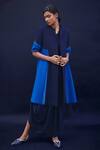 Buy_Ampm_Blue Pereina Wool Color Block Jacket_at_Aza_Fashions