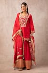 Ajiesh Oberoi_Red Chanderi V Neck Kurta Sharara Set _Online_at_Aza_Fashions