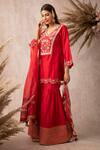 Buy_Ajiesh Oberoi_Red Chanderi V Neck Kurta Sharara Set _at_Aza_Fashions