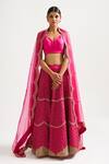 Buy_Nishar Ahmed_Pink Silk Embroidery V Neck Bridal Lehenga Set _at_Aza_Fashions