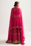 Shop_Nishar Ahmed_Pink Silk Embroidery V Neck Bridal Lehenga Set _at_Aza_Fashions