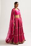 Buy_Nishar Ahmed_Pink Silk Embroidery V Neck Bridal Lehenga Set _Online_at_Aza_Fashions