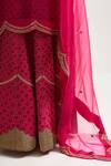 Shop_Nishar Ahmed_Pink Silk Embroidery V Neck Bridal Lehenga Set _Online_at_Aza_Fashions