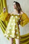 Buy Nayantaara Yellow Organza, Satin One Shoulder Printed Off Dress at Aza Fashions Buy_Nayantaara_Yellow Organza, Satin One Shoulder Printed Off Dress _at_Aza_Fashions