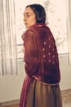 Shop_Sarang Kaur_Maroon Organza Embroidery Sequin Stole _Online_at_Aza_Fashions