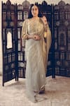 Sarang Kaur_Grey Saree Organza Silk Embroidered Sequin Hand Crystal Butti _Online_at_Aza_Fashions