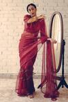 Shop_Sarang Kaur_Red Organza, Silk Sequins, Beads Hand Embroidered Scallop Saree _Online_at_Aza_Fashions