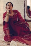 Sarang Kaur_Red Organza, Silk Sequins, Beads Hand Embroidered Scallop Saree _at_Aza_Fashions