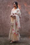 Shop_Rajiramniq_White Kurta Handwoven Silk Chanderi Gharara Set _at_Aza_Fashions