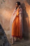 Rajiramniq_Orange Kurta Handwoven Tissue Chanderi Pant Modal Satin Dupatta Organza Set _Online_at_Aza_Fashions