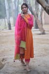 Buy_Rajiramniq_Orange Kurta Handwoven Tissue Chanderi Pant Modal Satin Dupatta Organza Set _at_Aza_Fashions