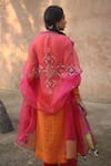 Shop_Rajiramniq_Orange Kurta Handwoven Tissue Chanderi Pant Modal Satin Dupatta Organza Set _at_Aza_Fashions