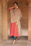 Buy_Rajiramniq_Red Kurta Tissue Chanderi Pant  Dupatta Set _at_Aza_Fashions