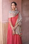 Buy_Rajiramniq_Red Kurta Tissue Chanderi Pant  Dupatta Set _Online_at_Aza_Fashions